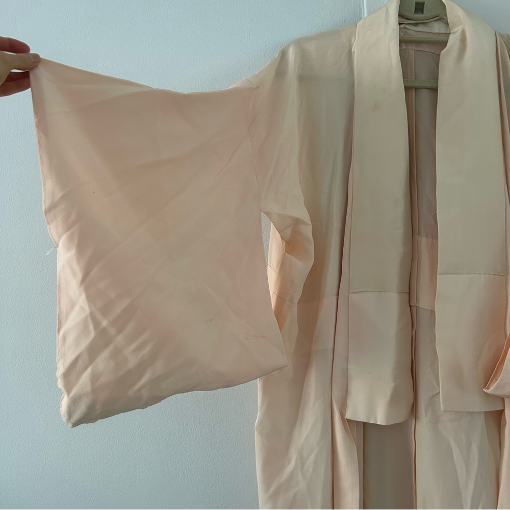 VINTAGE Solid Peach Kimono Bat Wing Sleeve Robe o/s - Picture 9 of 10